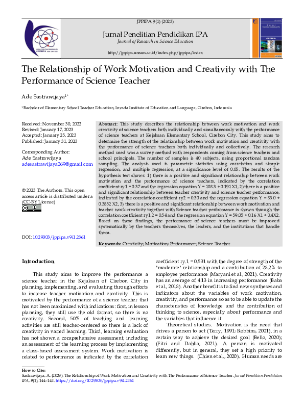 (PDF) Relationship of Work Motivation and Creativity with The ...