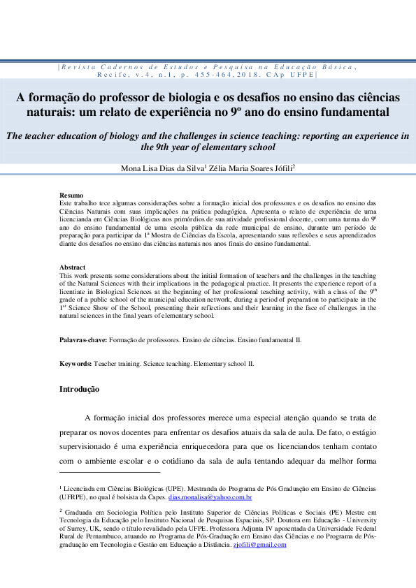 (PDF) A formação do professor de biologia e os desafios no ensino das ...