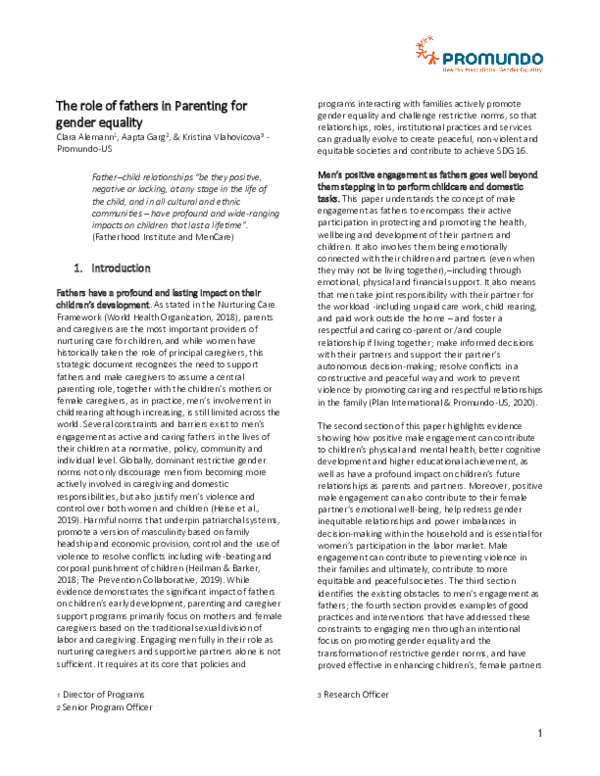 (PDF) The role of fathers in Parenting for gender equality