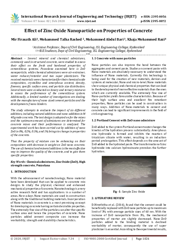 (PDF) Effect of Zinc Oxide Nanoparticle on Properties of Concrete