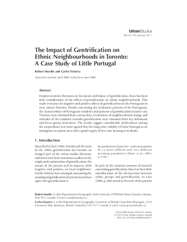 (PDF) The Impact of Gentrification on Ethnic Neighbourhoods in Toronto ...