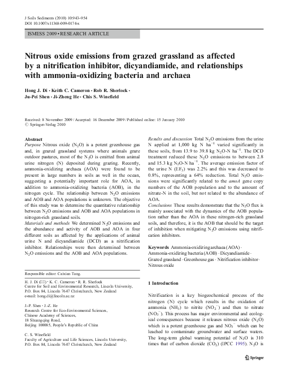 (PDF) Nitrous oxide emissions from grazed grassland as affected by a ...