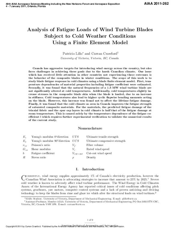 (PDF) Analysis of Fatigue Loads of Wind Turbine Blades Subject to Cold ...