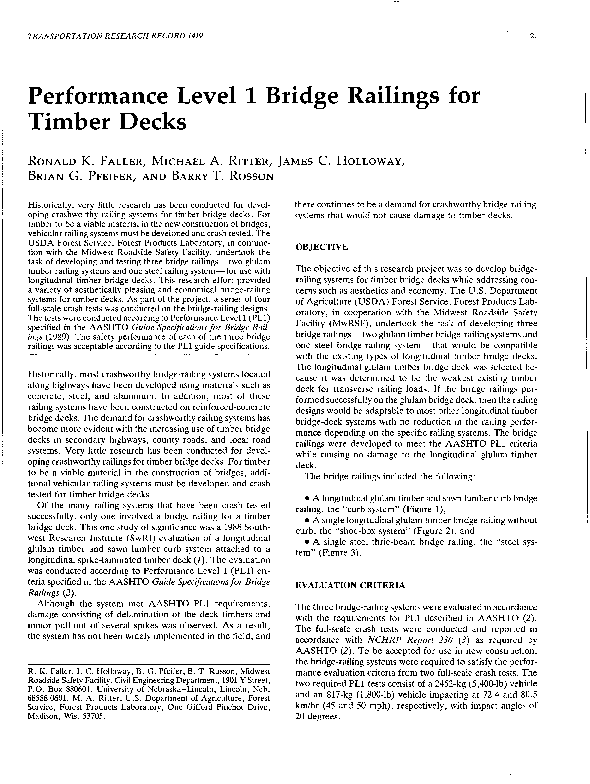 (PDF) Performance Level 1 Bridge Railings for Timber Decks