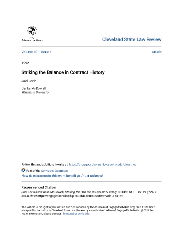 (PDF) Striking the Balance in Contract History