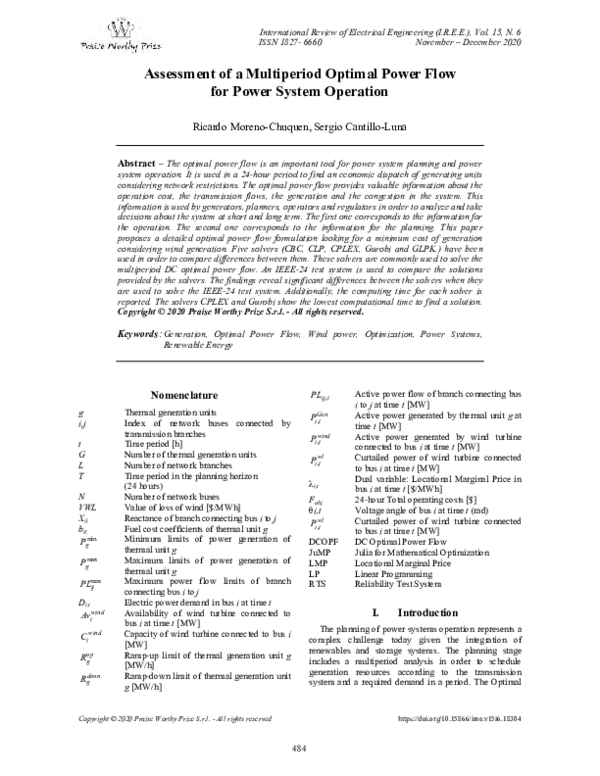 (PDF) Assessment of a Multiperiod Optimal Power Flow for Power System ...