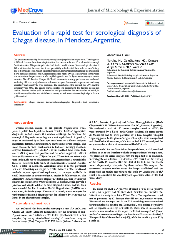(PDF) Evaluation of a rapid test for serological diagnosis of Chagas ...