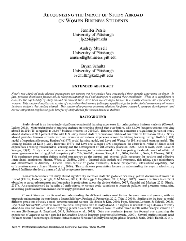 (PDF) Recognizing the Impact of Study Abroad on Women Business Students ...