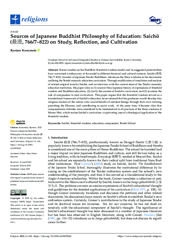 (PDF) Sources of Japanese Buddhist Philosophy of Education: Saichō (最澄 ...