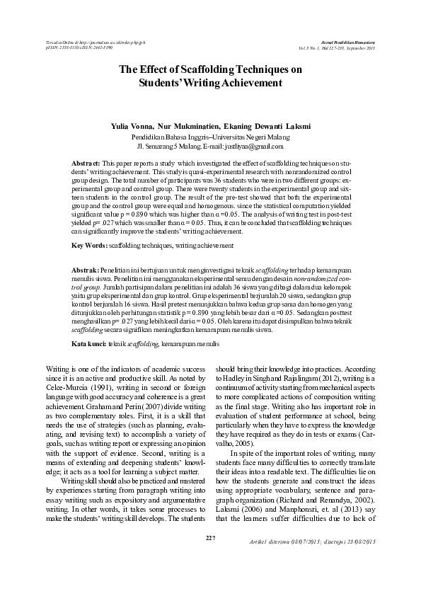 (PDF) The Effect of Scaffolding Techniques on Students’ Writing Achievement