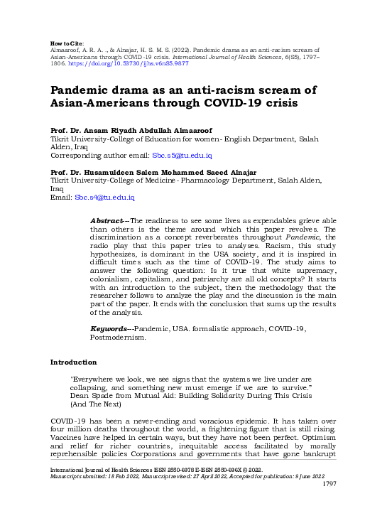 Pandemic drama as an anti-racism scream of Asian-Americans through COVID-19 crisis