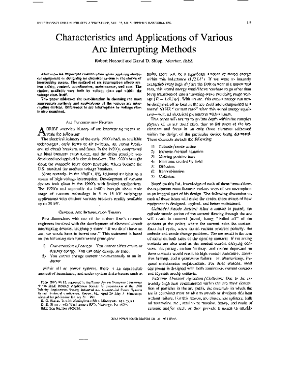 (PDF) Characteristics and applications of various arc interrupting methods