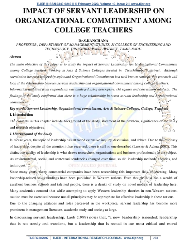 (PDF) IMPACT OF SERVANT LEADERSHIP ON ORGANIZATIONAL COMMITMENT AMONG ...
