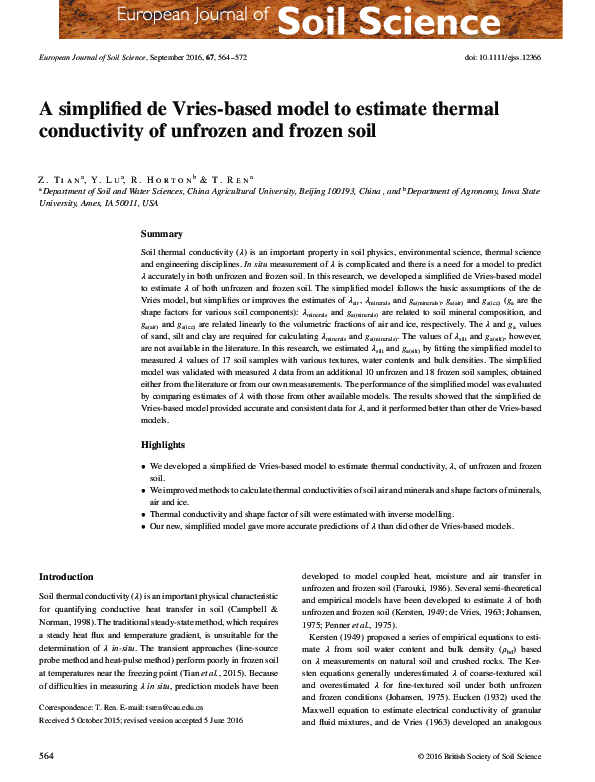 (PDF) A simplified de Vries-based model to estimate thermal ...