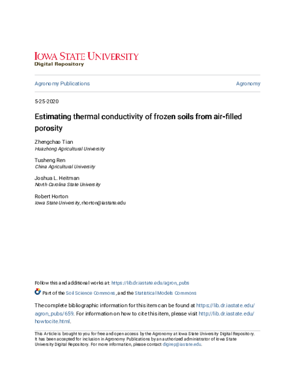 (PDF) Estimating thermal conductivity of frozen soils from air‐filled ...