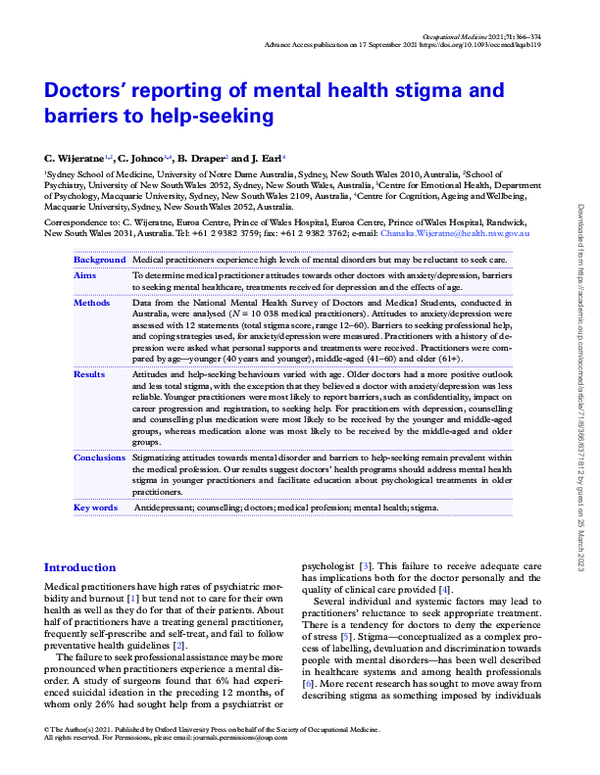 (PDF) Doctors’ reporting of mental health stigma and barriers to help ...