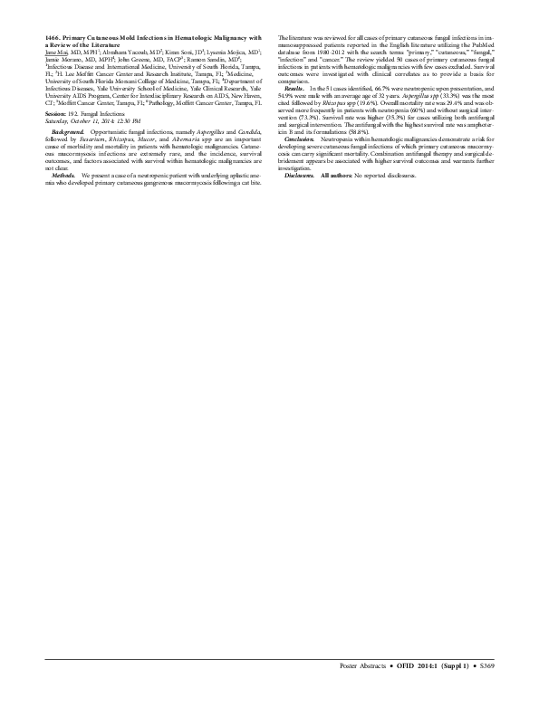 (PDF) 1466Primary Cutaneous Mold Infections in Hematologic Malignancy ...