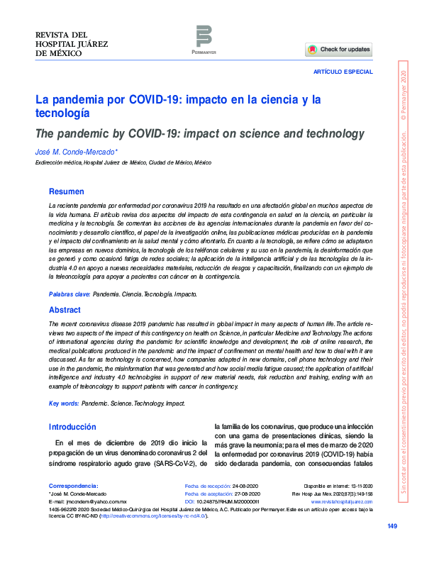 (PDF) La pandemia por COVID-19: impacto en la ciencia y la tecnología