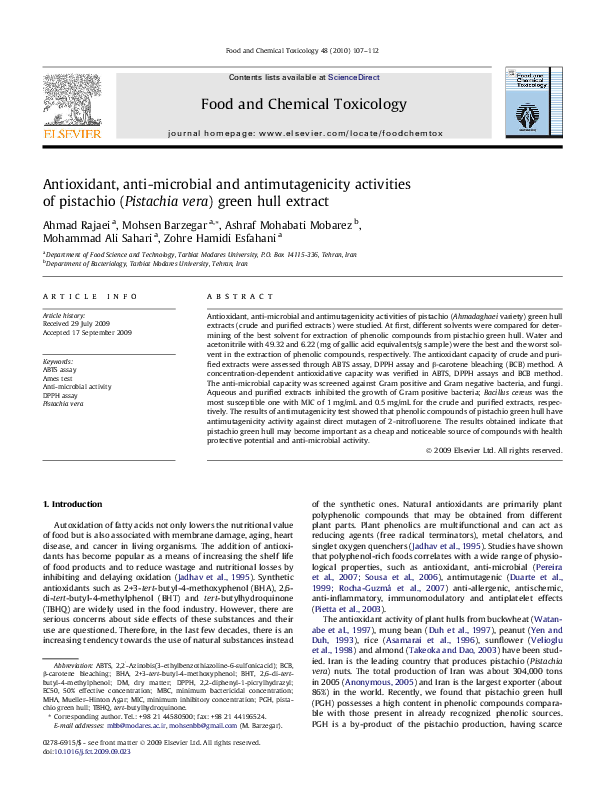 (PDF) Antioxidant, anti-microbial and antimutagenicity activities of ...