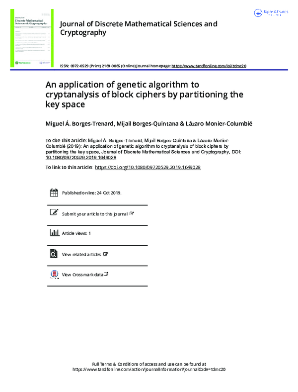 (PDF) An application of genetic algorithm to cryptanalysis of block ...
