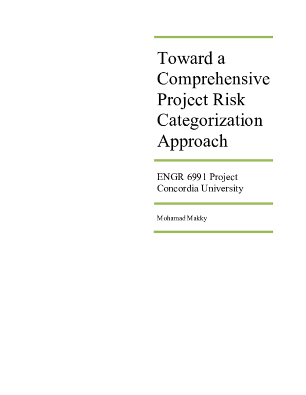 (PDF) Toward a Comprehensive Project Risk Categorization Approach ENGR ...