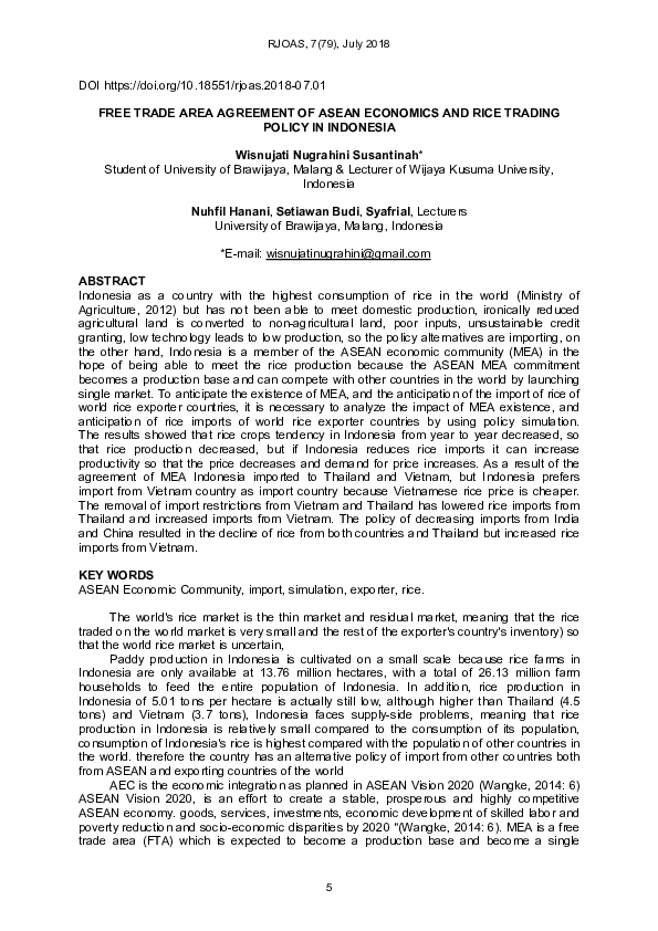 (PDF) Free Trade Area Agreement of Asean Economics and Rice Trading ...