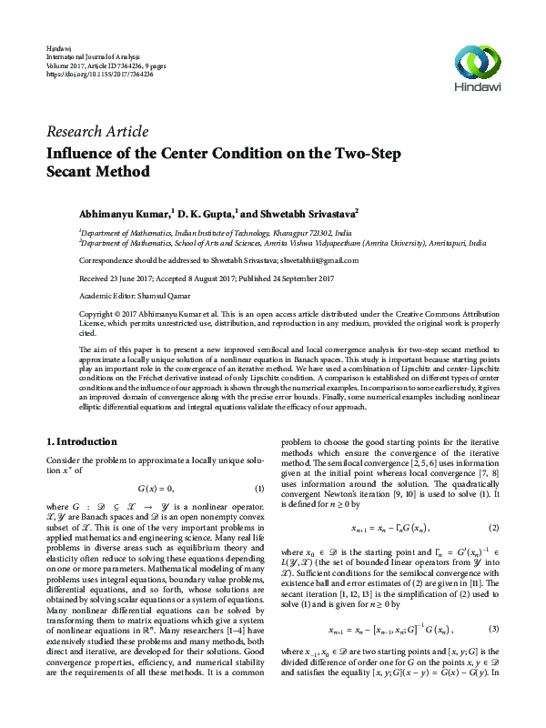 (PDF) Influence of the Center Condition on the Two-Step Secant Method