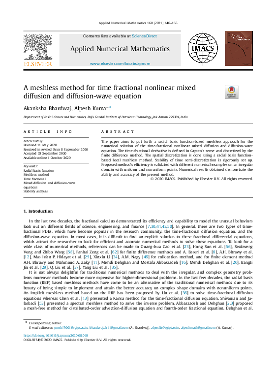 (PDF) A meshless method for time fractional nonlinear mixed diffusion ...