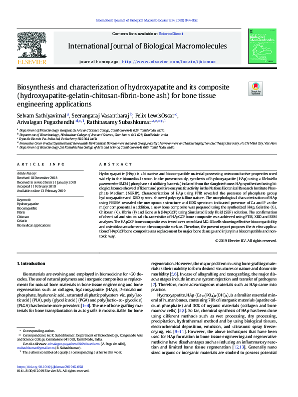(PDF) Biosynthesis and characterization of hydroxyapatite and its ...