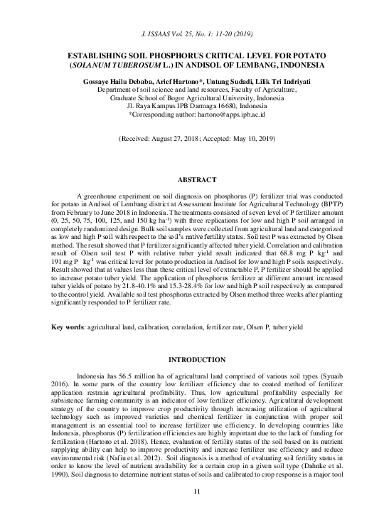 (PDF) Establishing soil phosphorus critical level for potato (Solanum ...