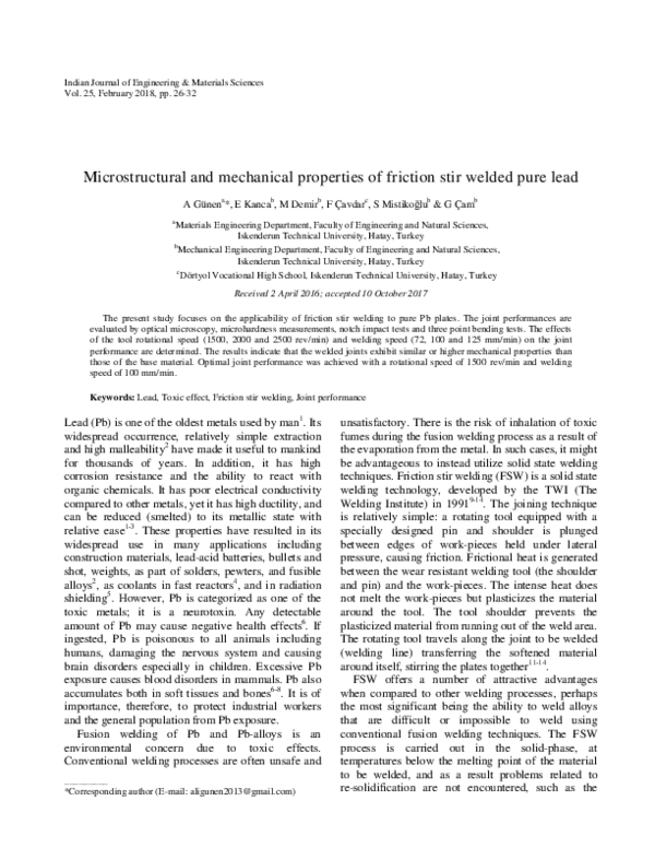 (PDF) Microstructural and mechanical properties of friction stir welded ...