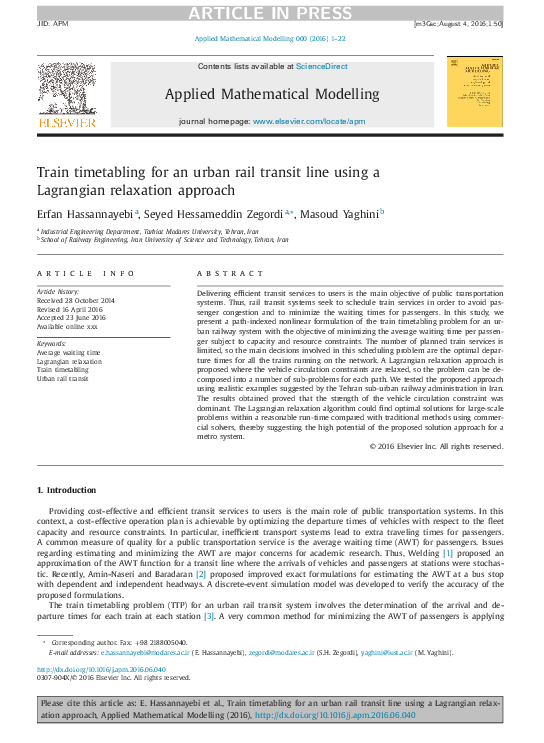 (PDF) Train timetabling for an urban rail transit line using a ...