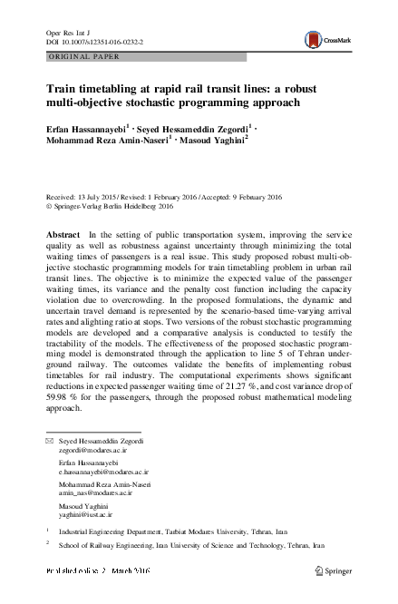 (PDF) Train timetabling at rapid rail transit lines: a robust multi ...