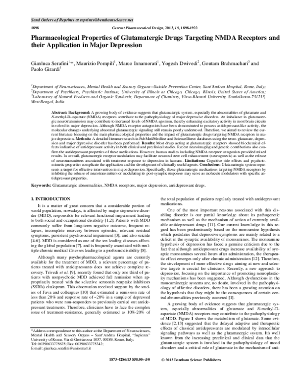(PDF) Pharmacological Properties of Glutamatergic Drugs Targeting NMDA ...