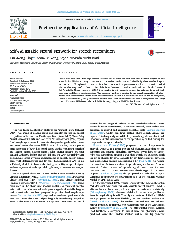 (PDF) Self-Adjustable Neural Network for speech recognition