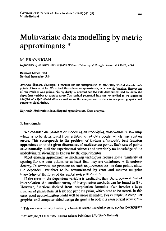 (PDF) Multivariate data modelling by metric approximants