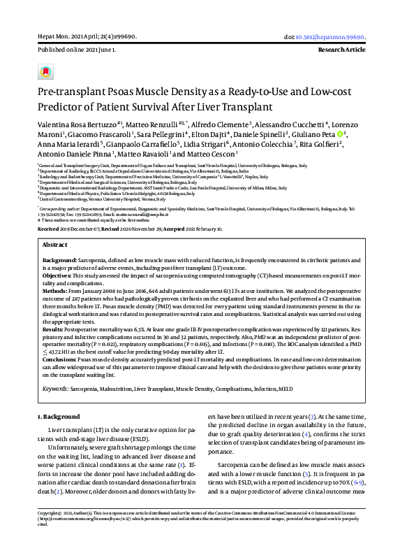 (PDF) Pre-transplant Psoas Muscle Density as a Ready-to-Use and Low ...
