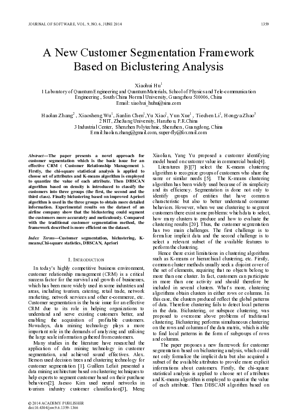 (PDF) A New Customer Segmentation Framework Based on Biclustering Analysis