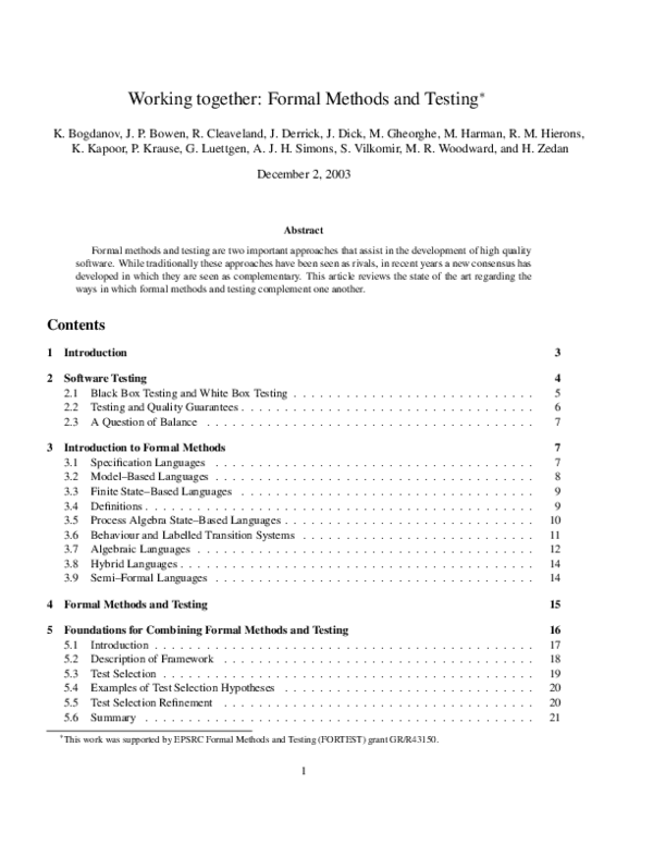 (PDF) Working together: Formal methods and testing