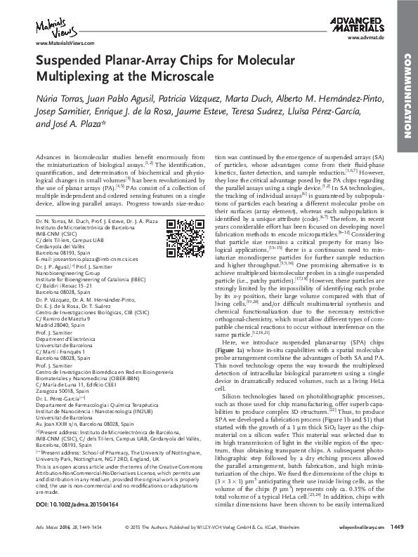 (PDF) Suspended Planar-Array Chips for Molecular Multiplexing at the ...