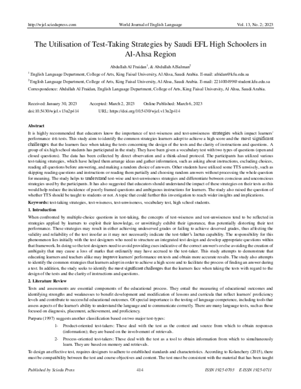 (PDF) The Utilisation of Test-Taking Strategies by Saudi EFL High ...