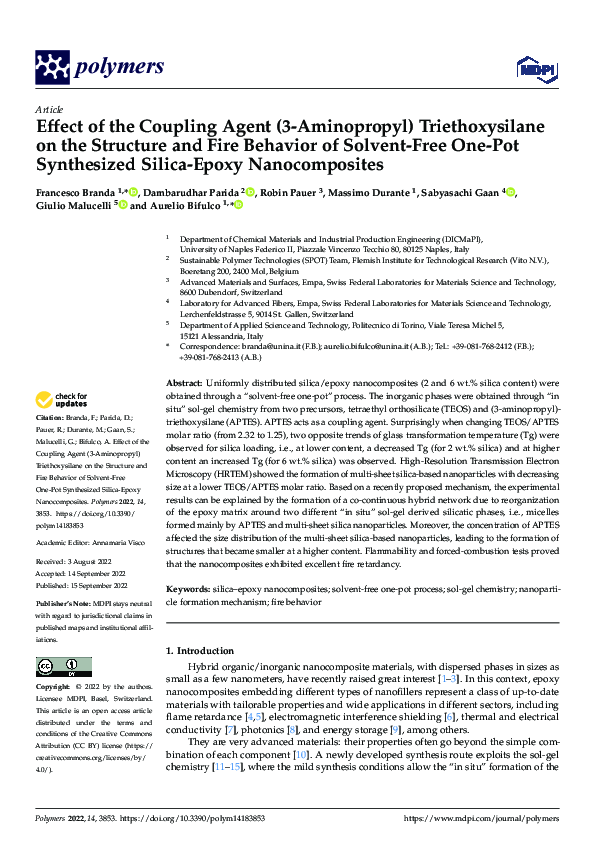 (PDF) Effect of the Coupling Agent (3Aminopropyl) Triethoxysilane on