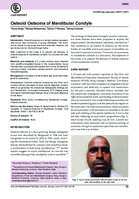 (PDF) Osteoid osteoma of the mandibular condyle: A diagnostic dilemma