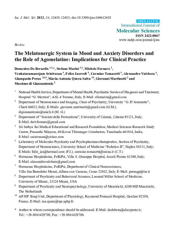 (PDF) The Melatonergic System in Mood and Anxiety Disorders and the ...