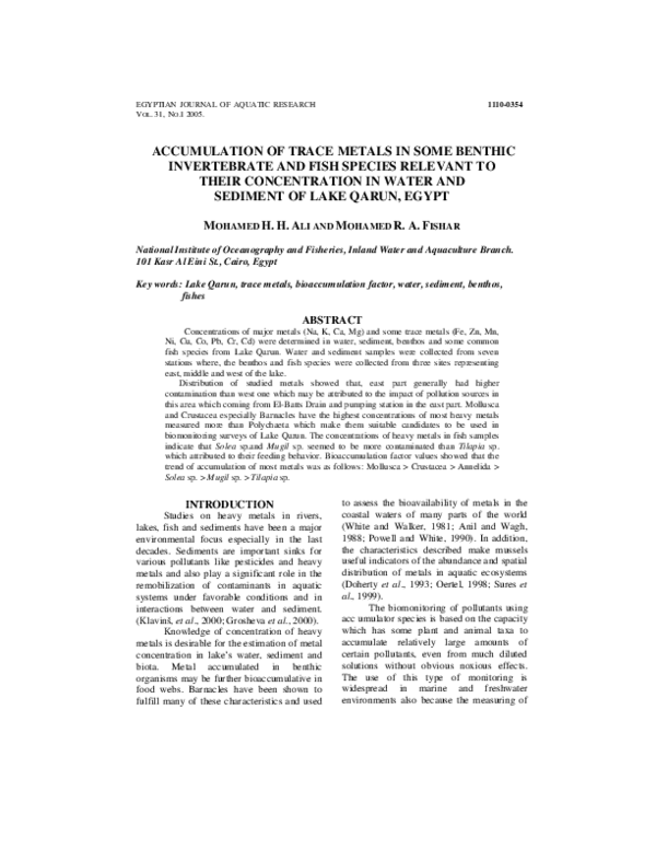 (PDF) Accumulation of trace metals in some benthic invertebrate and ...