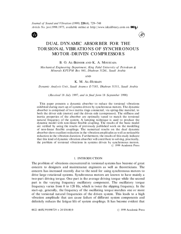 (PDF) Dual Dynamic Absorber for the Torsional Vibrations of Synchronous ...