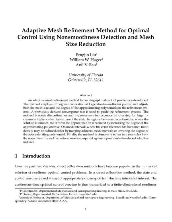 (PDF) Adaptive mesh refinement method for optimal control using ...