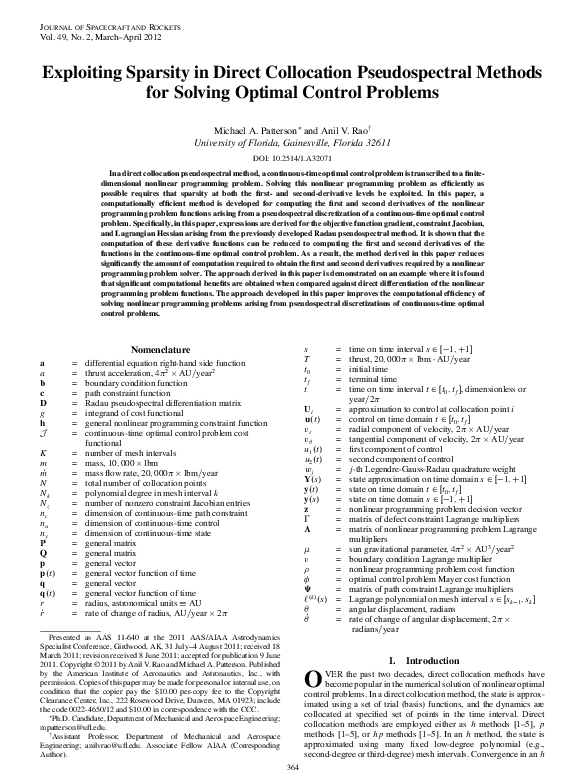 (PDF) Exploiting Sparsity in Direct Collocation Pseudospectral Methods ...