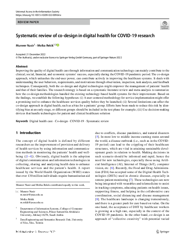 (PDF) Systematic review of co-design in digital health for COVID-19 ...