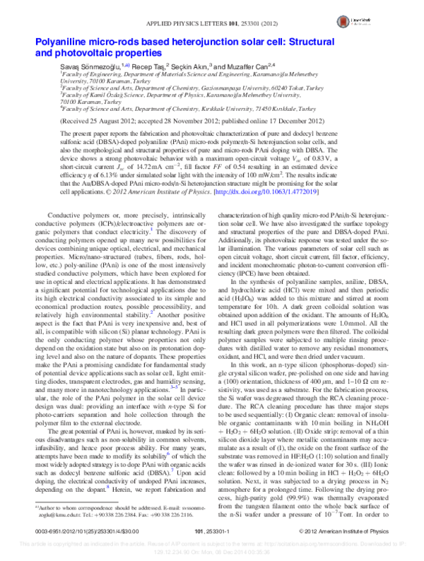 (PDF) Polyaniline micro-rods based heterojunction solar cell ...